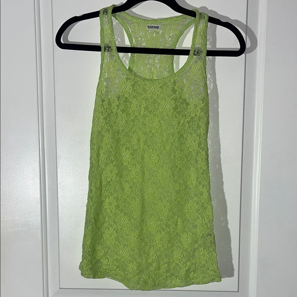 Garage Neon Green Floral Lace Tank Top